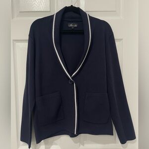 Navy Cardigan with White Trim